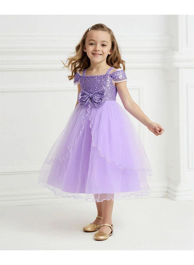 Mark & Mia Mark & Mia Bow Detailed Sequins Embellished Short Sleeves Dress - Purple