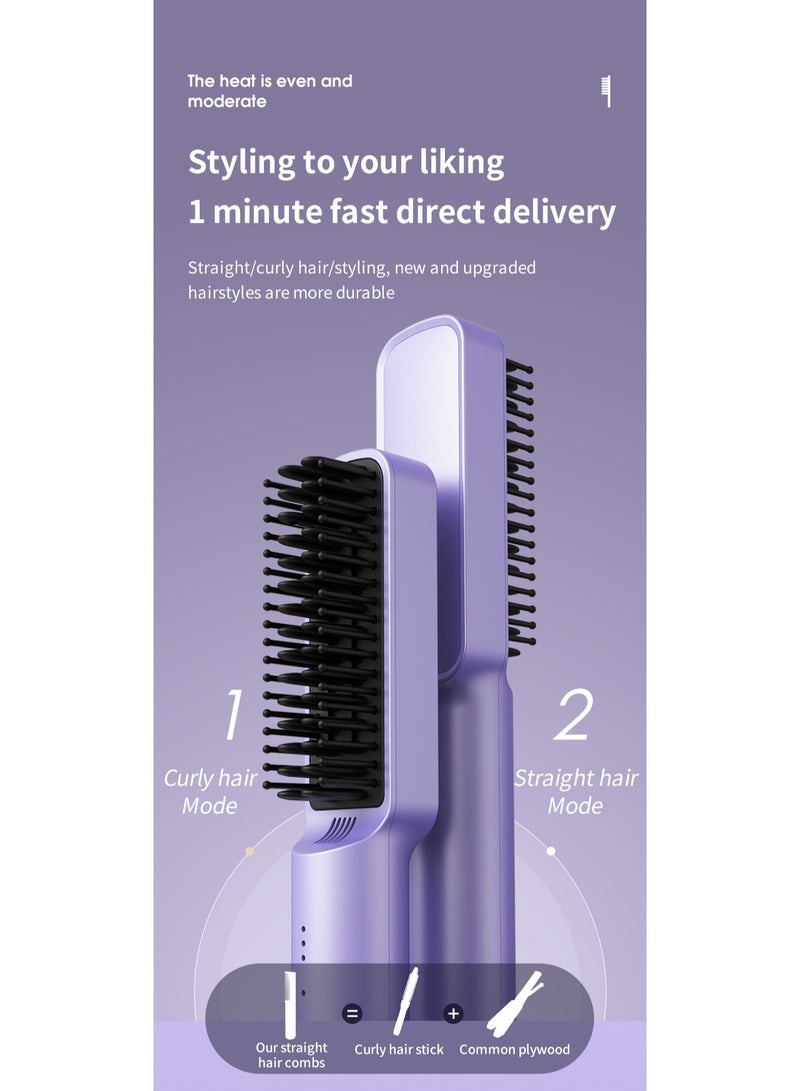 Cordless Hair Straightener Brush,Portable negative ion hair straightener, inner buckle and outer flip hair straightener for Women, Anti-Scald hair straightener - Image 4