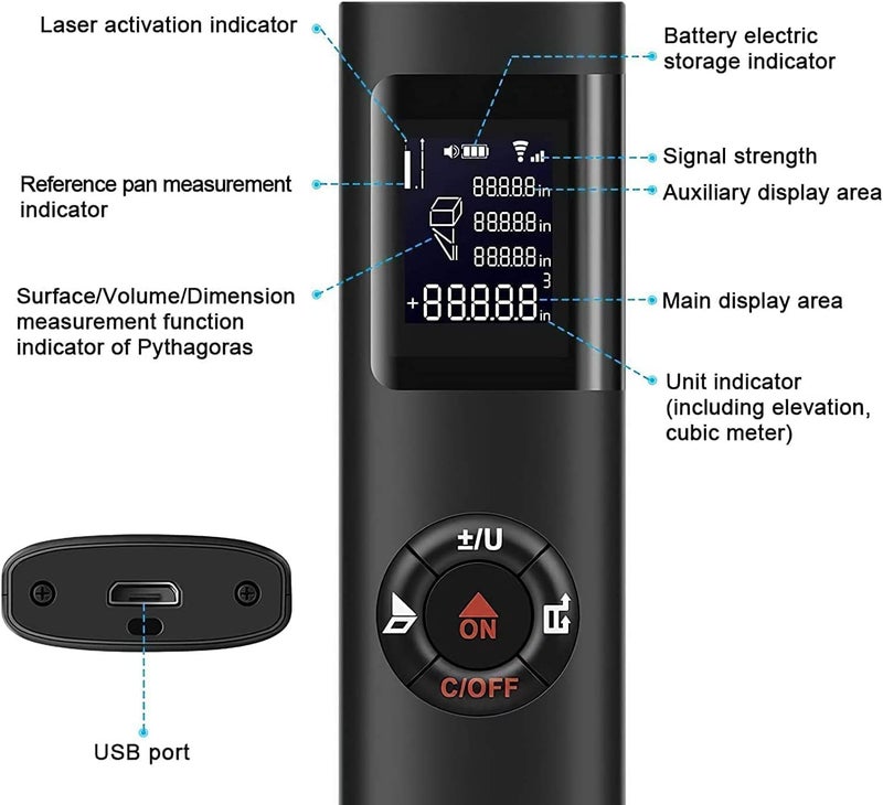 40M Distance Meter Mini Measuring Tape Water Proof Case Digital Measuring Tape Handheld Rangefinder Tape Measure Tester Digital Range Finder Observer Mini Mini Tape Measure - Image 3