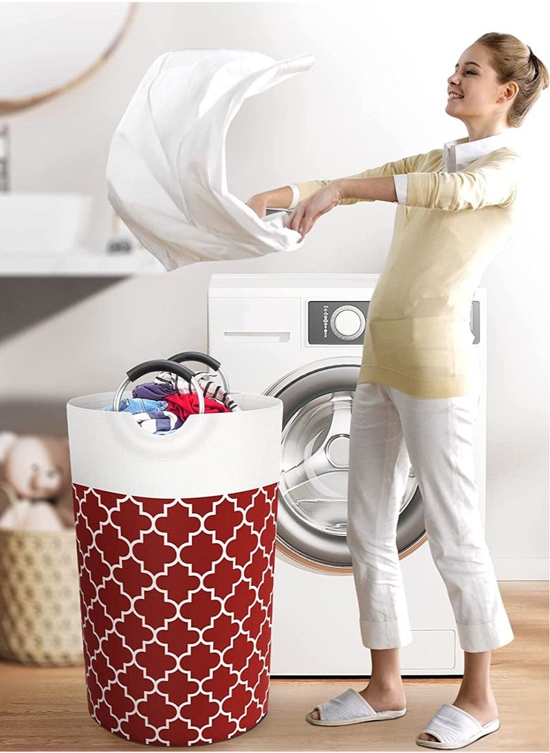 Swift - Large Laundry Basket Laundry Hamper Bag Washing Bin Clothes Bag Collapsible Tall with Handles Waterproof Travel Bathroom College Essentials Storage for College Dorm, Family, Red - Image 1