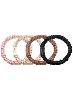 ELAUR Elaur Silklo Silk Scrunchies, 100% Pure Mulberry Hair Ties 22 Momme Anti Hair Loss No Breakage Anti Crease Anti Frizz 4Pcs (Black, Champagne, Pink, Brown)  - Image 1