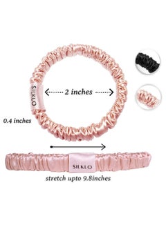 ELAUR Elaur Silklo Silk Scrunchies, 100% Pure Mulberry Hair Ties 22 Momme Anti Hair Loss No Breakage Anti Crease Anti Frizz 4Pcs (Black, Champagne, Pink, Brown)  - Image 2