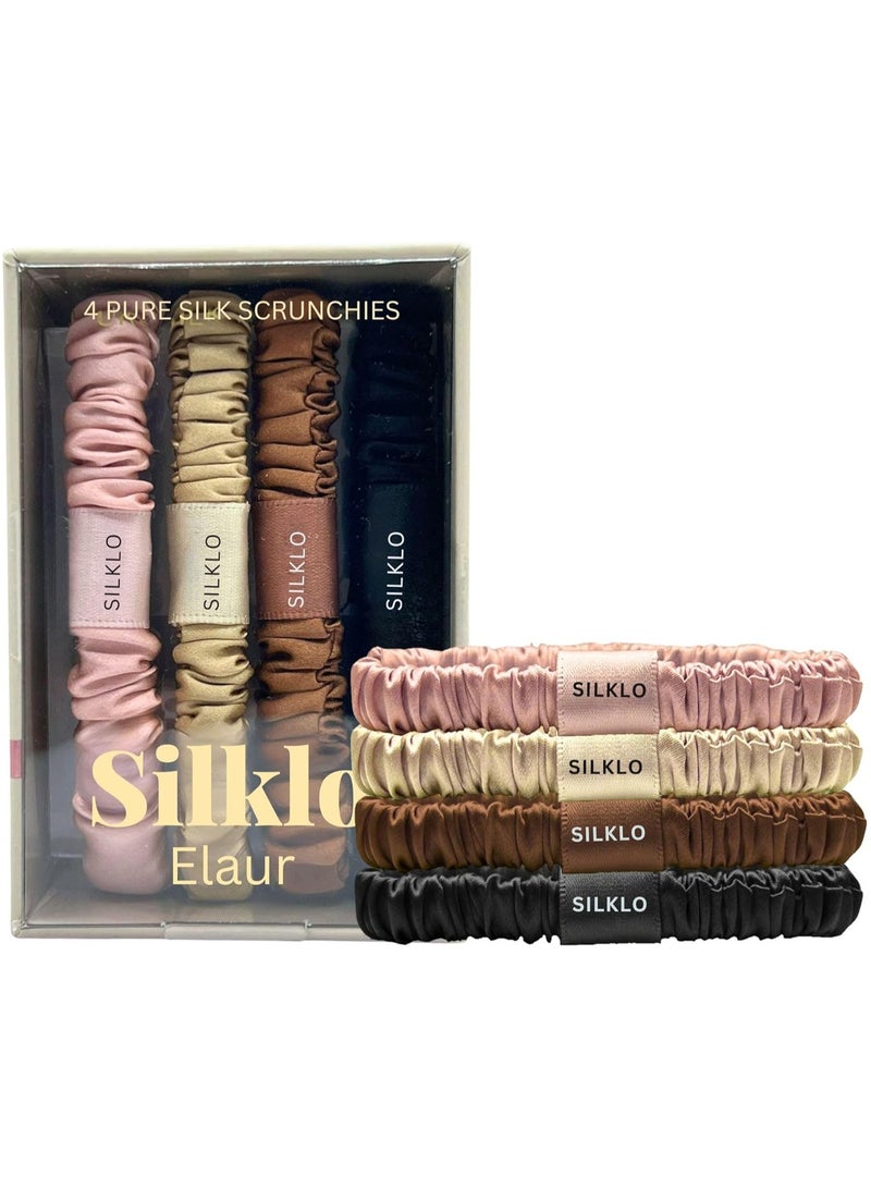 إيلور إيلاور سيلكلو ربطات شعر حريرية، 100% من حرير التوت النقي 22 موميه، مضادة لتساقط الشعر، لا تسبب تكسر الشعر، مضادة للتجعد والتجعيد، 4 قطع (أسود، شامبين، وردي، بني) - Image 3