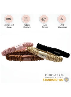 ELAUR Elaur Silklo Silk Scrunchies, 100% Pure Mulberry Hair Ties 22 Momme Anti Hair Loss No Breakage Anti Crease Anti Frizz 4Pcs (Black, Champagne, Pink, Brown)  - Image 4