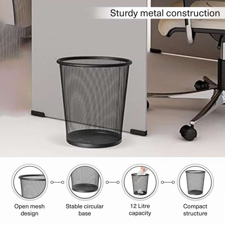 Pan Home Metal Waste Bin 12L - Black - Image 4