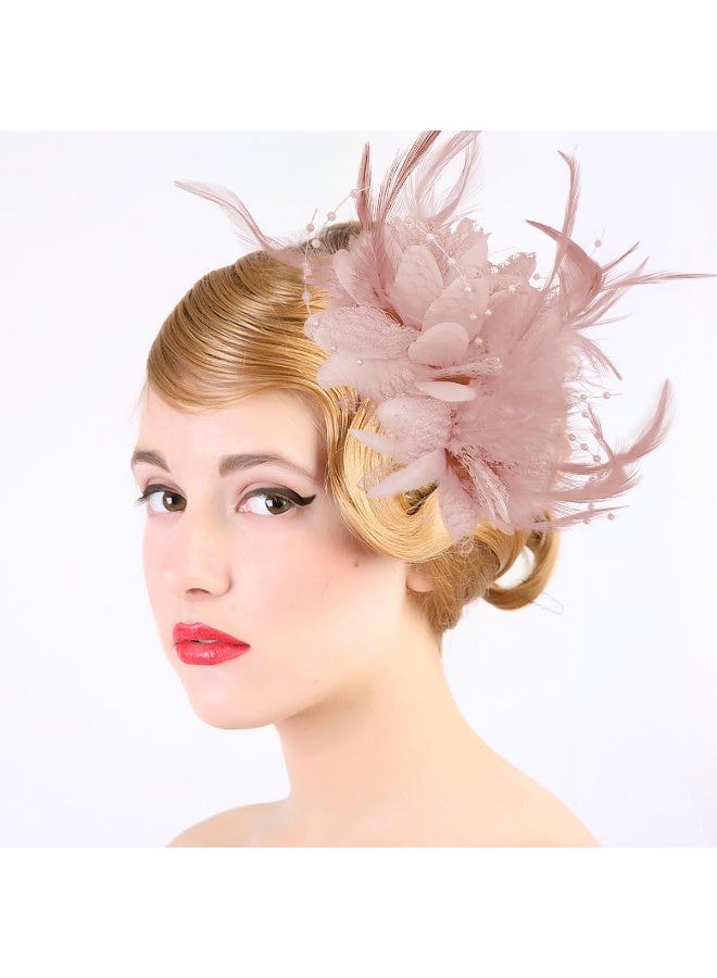 OSHIMA Pink Fascinators Hat for Girls and Women, Ladies Fascinator Wedding Hat Tea Party Hat, Headdress Feather Mesh Hair Accessories Faux Flowers Head Flowers Retro Fascinators for Weddings Tea Parties Gath - Image 5