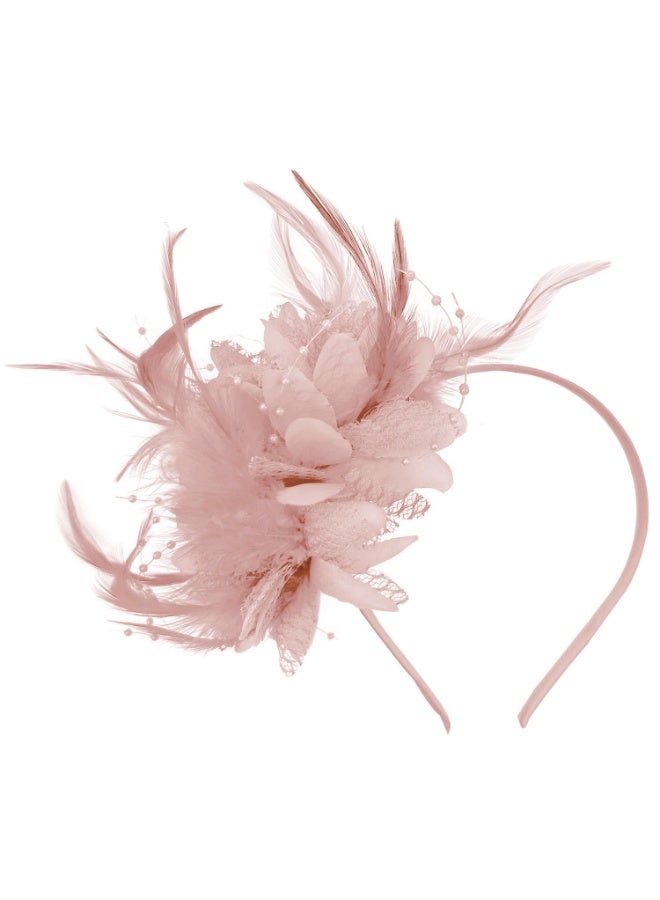 OSHIMA Pink Fascinators Hat for Girls and Women, Ladies Fascinator Wedding Hat Tea Party Hat, Headdress Feather Mesh Hair Accessories Faux Flowers Head Flowers Retro Fascinators for Weddings Tea Parties Gath - Image 1