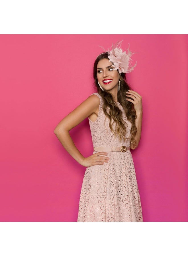 OSHIMA Pink Fascinators Hat for Girls and Women, Ladies Fascinator Wedding Hat Tea Party Hat, Headdress Feather Mesh Hair Accessories Faux Flowers Head Flowers Retro Fascinators for Weddings Tea Parties Gath - Image 4