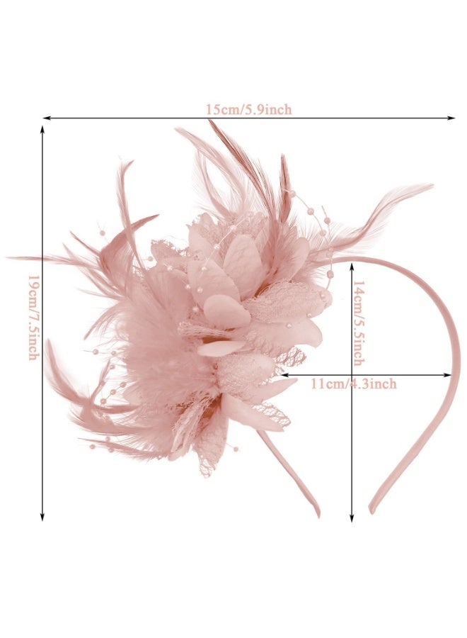OSHIMA Pink Fascinators Hat for Girls and Women, Ladies Fascinator Wedding Hat Tea Party Hat, Headdress Feather Mesh Hair Accessories Faux Flowers Head Flowers Retro Fascinators for Weddings Tea Parties Gath - Image 2