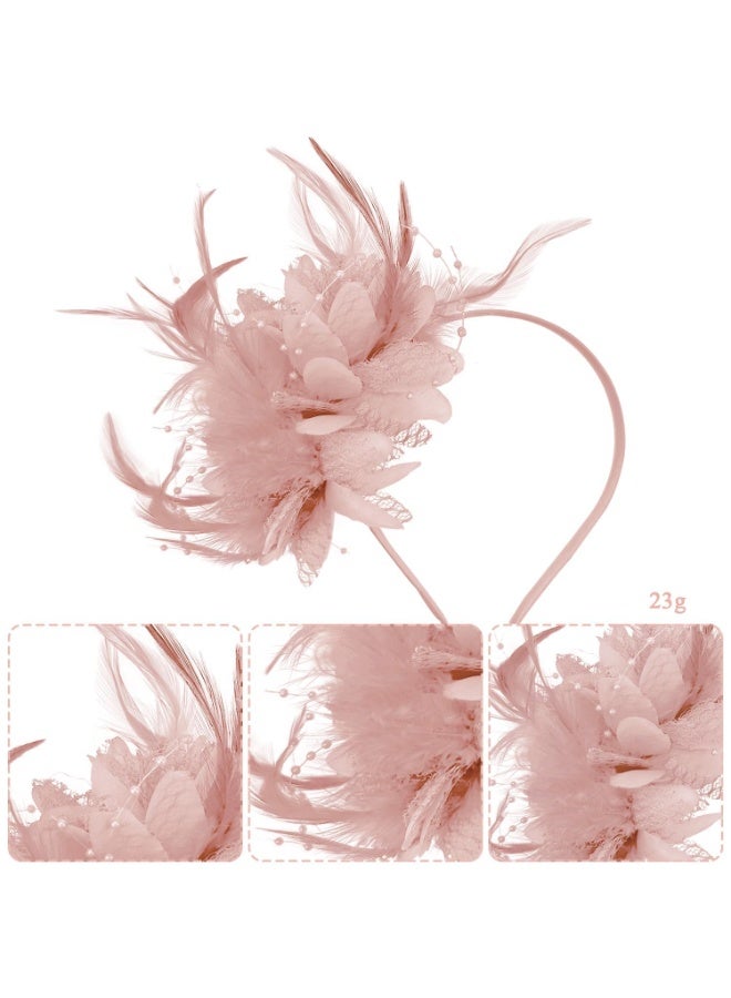 OSHIMA Pink Fascinators Hat for Girls and Women, Ladies Fascinator Wedding Hat Tea Party Hat, Headdress Feather Mesh Hair Accessories Faux Flowers Head Flowers Retro Fascinators for Weddings Tea Parties Gath - Image 3