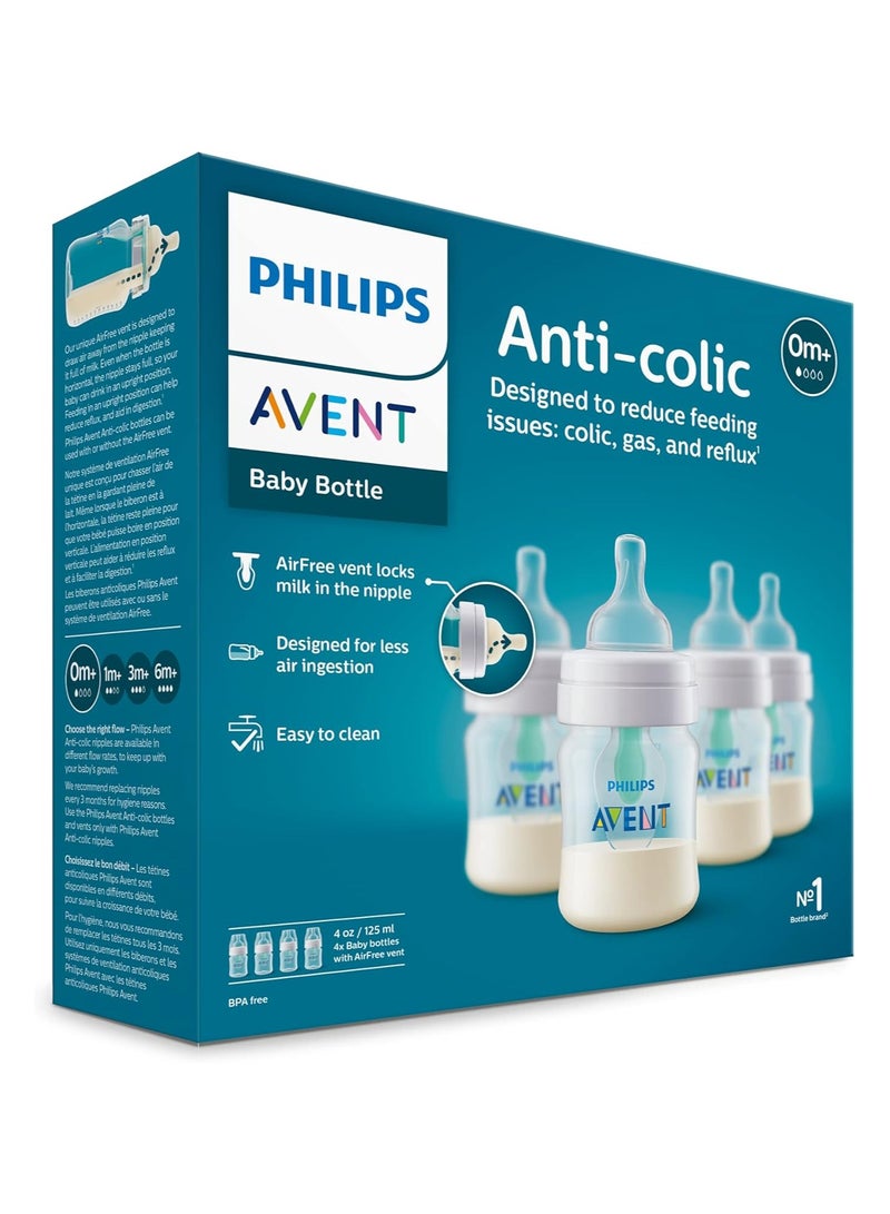 Philips Avent Pack Of 4 Anti Colic Baby Bottles With AirFree Vent, 4Oz - Image 2