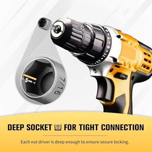 Kliffoo 14 Piece Power Nuts Driver Drill Bit Socket Wrench Tools Set,1/4 inch Hex Shank Nut Driver Socket Wrench Tools,Electric Screwdriver Wrench Nut setter Set,Drill Chuck Adapter For drill machine - Image 5