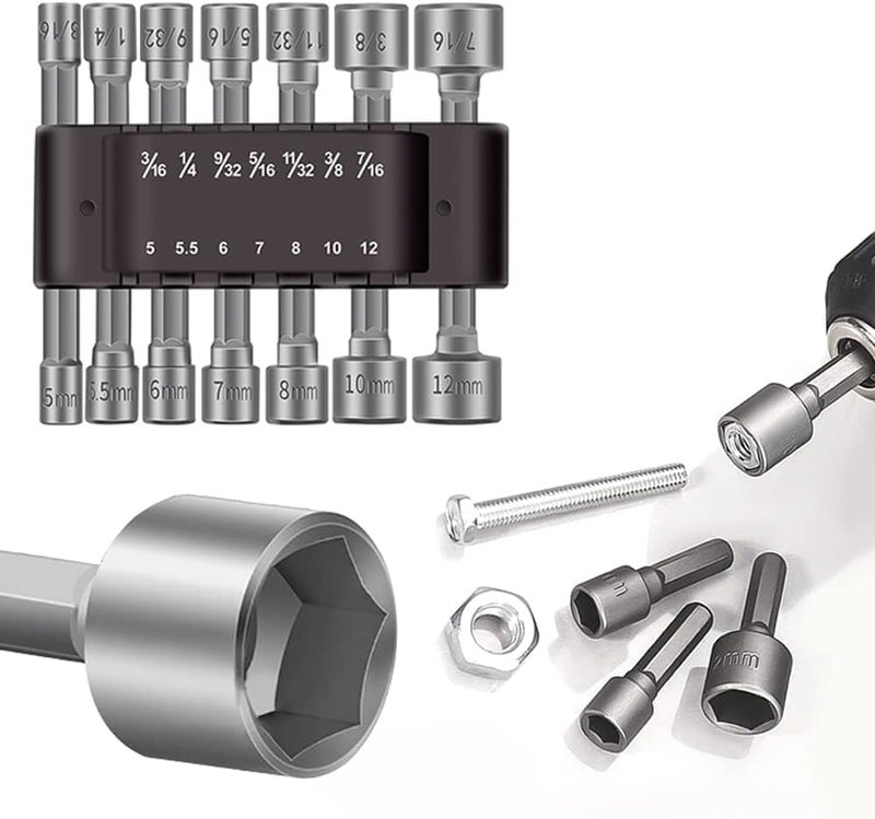 Kliffoo 14 Piece Power Nuts Driver Drill Bit Socket Wrench Tools Set,1/4 inch Hex Shank Nut Driver Socket Wrench Tools,Electric Screwdriver Wrench Nut setter Set,Drill Chuck Adapter For drill machine - Image 1