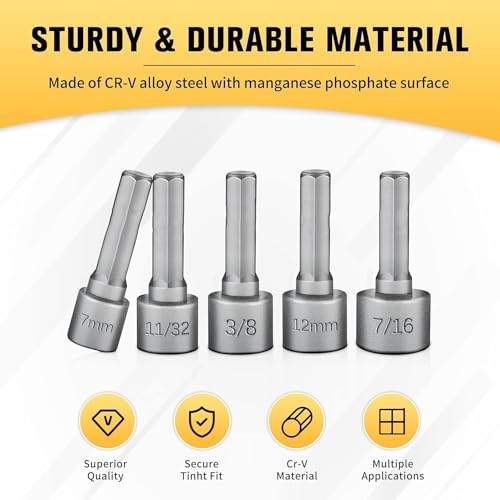 Kliffoo 14 Piece Power Nuts Driver Drill Bit Socket Wrench Tools Set,1/4 inch Hex Shank Nut Driver Socket Wrench Tools,Electric Screwdriver Wrench Nut setter Set,Drill Chuck Adapter For drill machine - Image 4