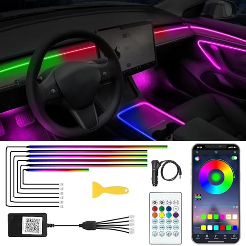 TEKSHINNY Acrylic Interior Car LED Lights with Remote and Wireless APP 6 in 1,Ambient Lighting Kits Fiber Optic Strip LEDs,16 Million Colors Music&DIY Function - Image 1