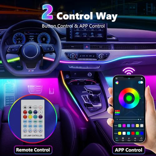 TEKSHINNY Acrylic Interior Car LED Lights with Remote and Wireless APP 6 in 1,Ambient Lighting Kits Fiber Optic Strip LEDs,16 Million Colors Music&DIY Function - Image 3