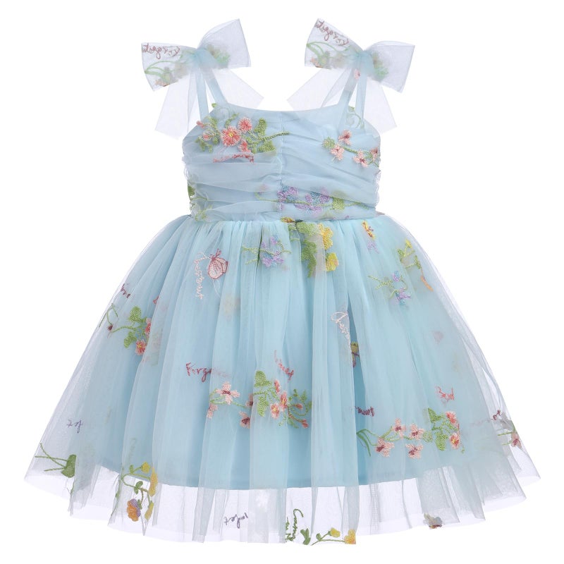 IDOPIP Baby Girls Floral Butterfly Tutu Dress Summer Sleeveless Backless Princess Birthday Party Dresses Toddler Girl First Communion Pageant Flower Bow Sundress Clothes Blue Floral 612 Months - Image 2