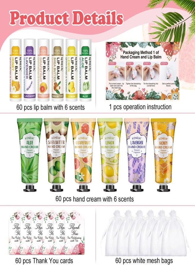 KONEUK 60 Pack Hand Cream Bulk and Lip Balm Bulk Sets, Bridal Shower Gifts, Bridesmaid Gifts and Baby Shower Party Favors for Guests, Employee Appreciation Gifts, Birthday Gifts and Small Gifts for Women - Image 2