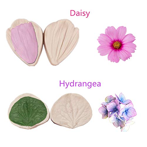 kulepin 6set Gum Paste Flowers Mold,Fondant Silicone Veining Mold,Sugarcraft Flower Making Tools for Peony Rose Lily Daisy Hydrangea Flower and Leaves Fondant Cake Decorating - Image 3