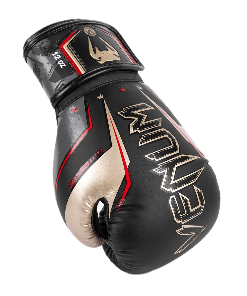 Venum Elite Evo Boxing Gloves - Black/Gold/Red - Image 4