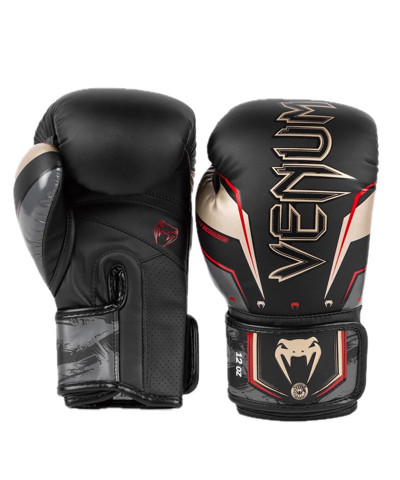 Venum Elite Evo Boxing Gloves - Black/Gold/Red - Image 1