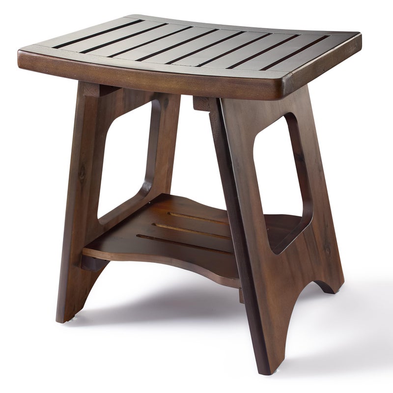 HOLANA مقعد دش هولانا 18 من خشب الأكاسيا مقعد دش مقاوم للماء لمقصورة الدش مقعد حمام مع رف تخزين مقعد استحمام ومقعد دش للحلاقة أو استخدام السبا من الجوز