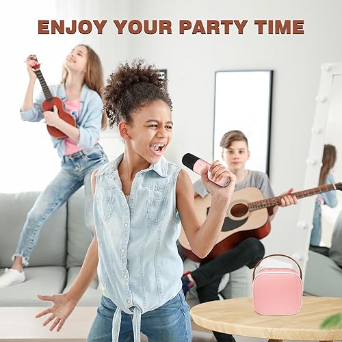 IROO Karaoke Machine for Kids, Portable Bluetooth Speaker with Wireless Microphone, Music Player Toys Gift for Boys Girls 4, 5, 6, 7, 8, 9, 10 +Year Old Birthday Christmas Party Home(Pink Color) - Image 2