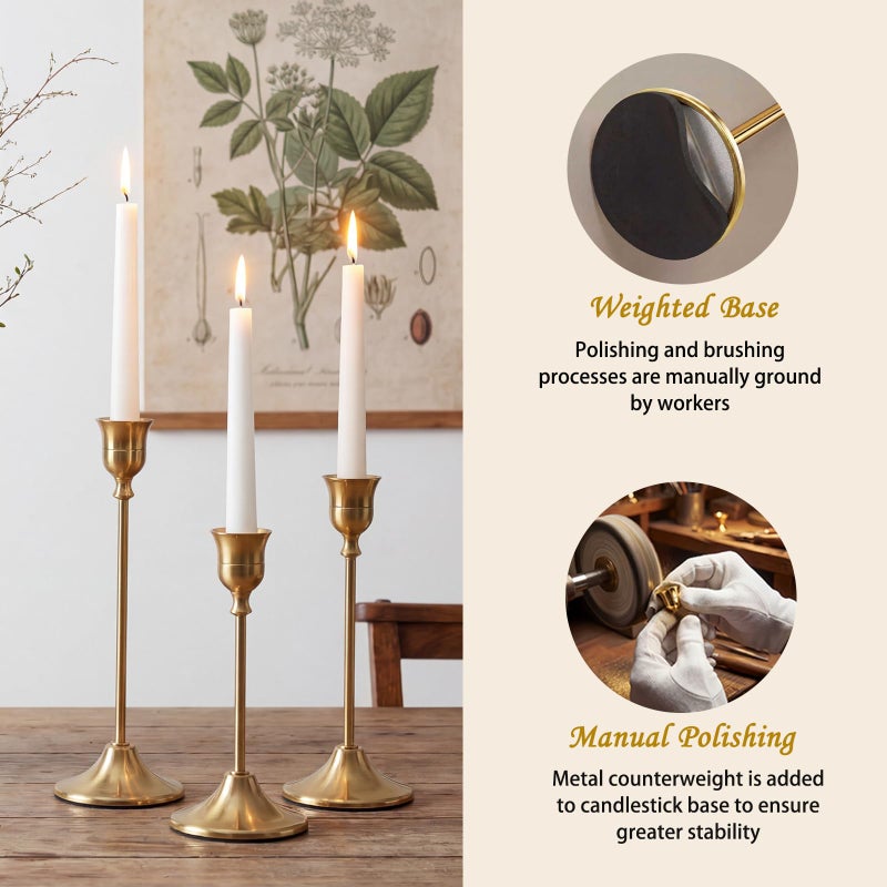 Uzvoxhe Gold Candlestick Holders Set of 6, Weighted, Metal Taper Candle Stick Holders, Vintage Christmas Brass Home Decor for Table, Mantel, Room Decorations Housewarming Gift Gold-6 - Image 5