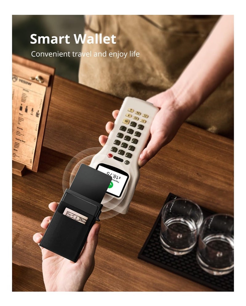 Card Holder Wallet RFID Blocking Automatic Pop Up with Ultrathin Metal Card Case for Men and Women, Credit Card Holder with Minimalist Small Cash Pocket - Image 4