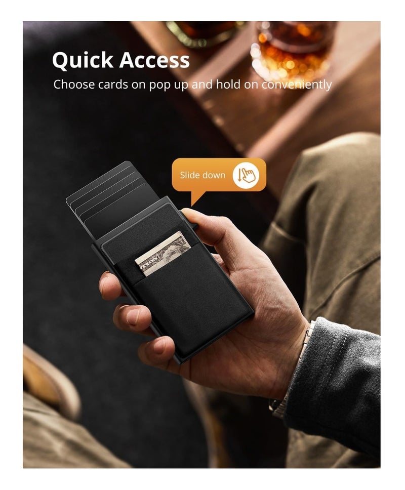 Card Holder Wallet RFID Blocking Automatic Pop Up with Ultrathin Metal Card Case for Men and Women, Credit Card Holder with Minimalist Small Cash Pocket - Image 3