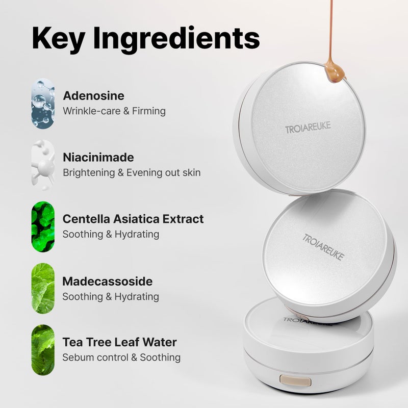 TROIAREUKE A+ Cushion Foundation (Shade 23) I Natural Coverage Foundation Makeup, Moisturizing Finish for Sensitive, Oily, Combination Skin, Skin Care Cushion I Korean Aesthetic Makeup - Image 3
