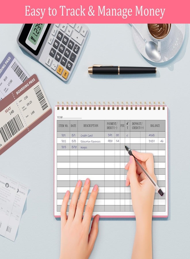 HAUTOCO Check Registers for Personal Checkbook, Transaction Expense Ledger Log Book for Small Business, Checking Account Register Book to Track Payments, Deposits, Finances, 8.4 x 6.2'', Pink - Image 2
