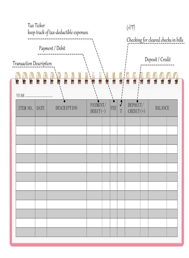 HAUTOCO Check Registers for Personal Checkbook, Transaction Expense Ledger Log Book for Small Business, Checking Account Register Book to Track Payments, Deposits, Finances, 8.4 x 6.2'', Pink - Image 3