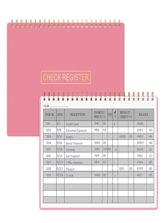 HAUTOCO Check Registers for Personal Checkbook, Transaction Expense Ledger Log Book for Small Business, Checking Account Register Book to Track Payments, Deposits, Finances, 8.4 x 6.2'', Pink - Image 1
