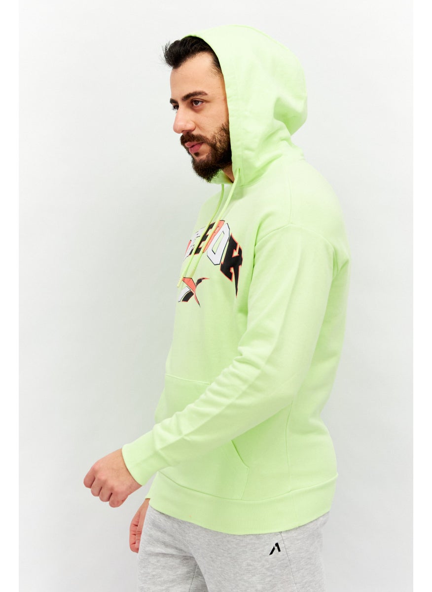 Reebok Men Sports Fit Long Sleeve Brand Logo Hoodie, Green  - Image 4