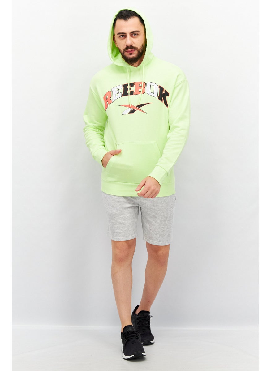 Reebok Men Sports Fit Long Sleeve Brand Logo Hoodie, Green  - Image 2