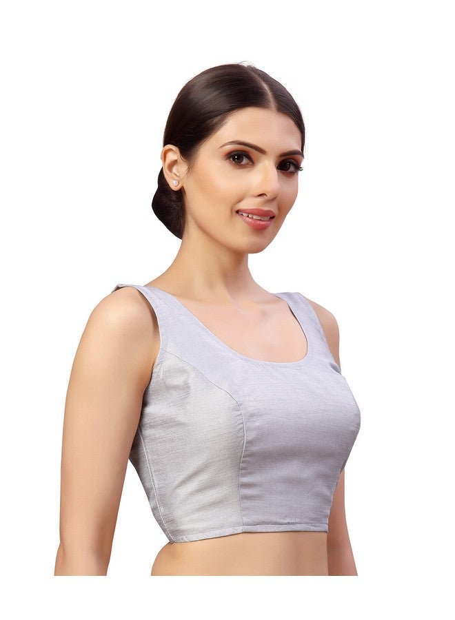 Studio Shringaar Women's Readymade Art Silk Sleeveless Saree Blouse (Grey, 40) - Image 4