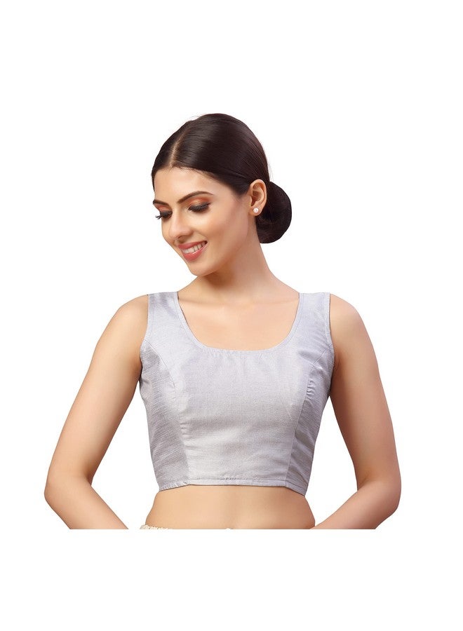 Studio Shringaar Women's Readymade Art Silk Sleeveless Saree Blouse (Grey, 40) - Image 5