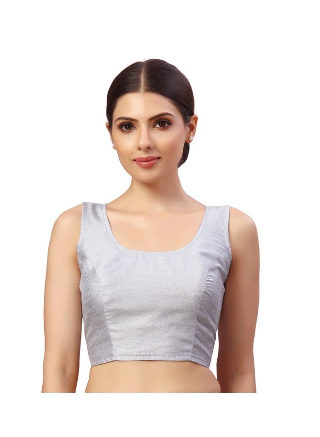 Studio Shringaar Women's Readymade Art Silk Sleeveless Saree Blouse (Grey, 40) - Image 1