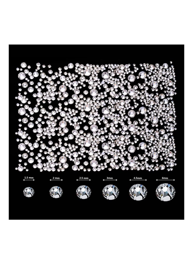 Arabest - 2000 Pieces Flat Bottom Gem Round Crystal Rhinestones 6 Sizes with Storage Box, Tweezers and Picking Rhinestone Pen - Image 1