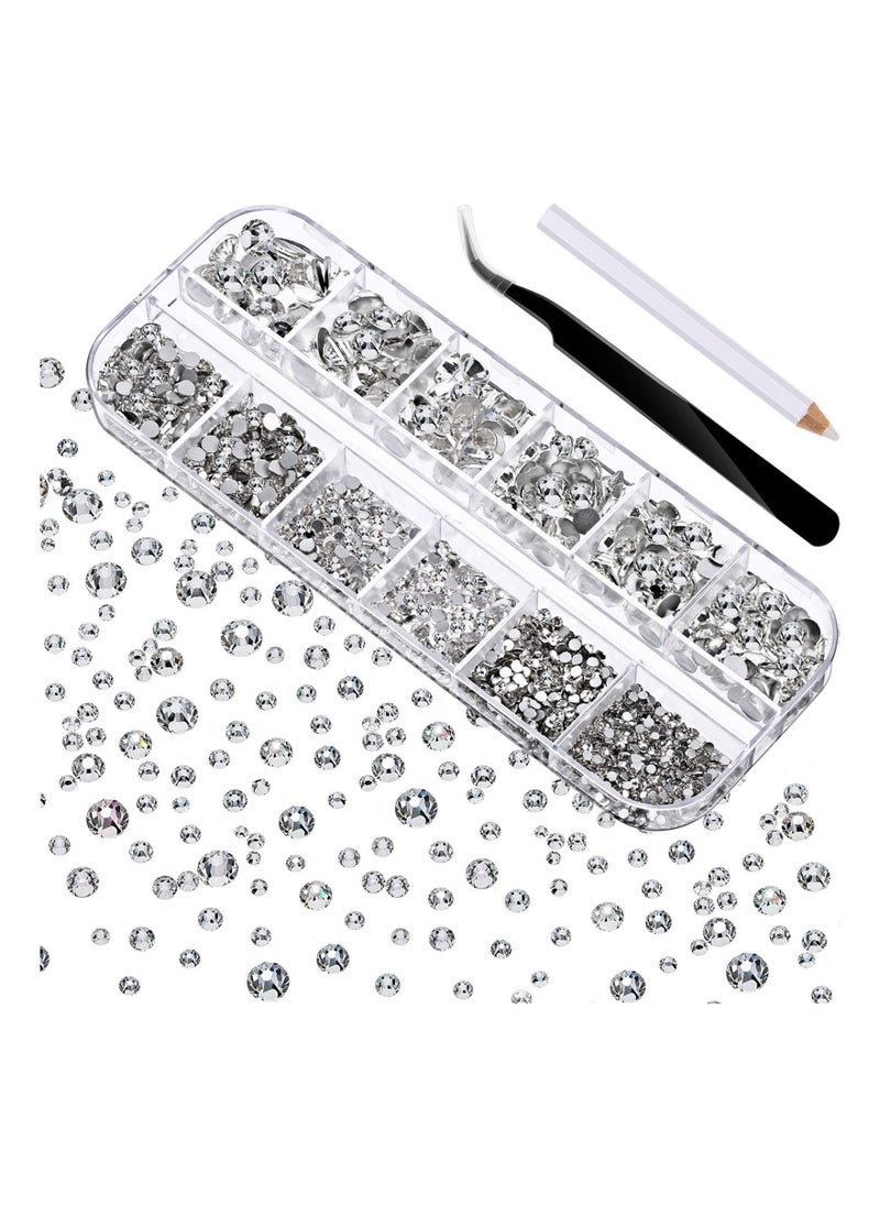 Arabest - 2000 Pieces Flat Bottom Gem Round Crystal Rhinestones 6 Sizes with Storage Box, Tweezers and Picking Rhinestone Pen - Image 1