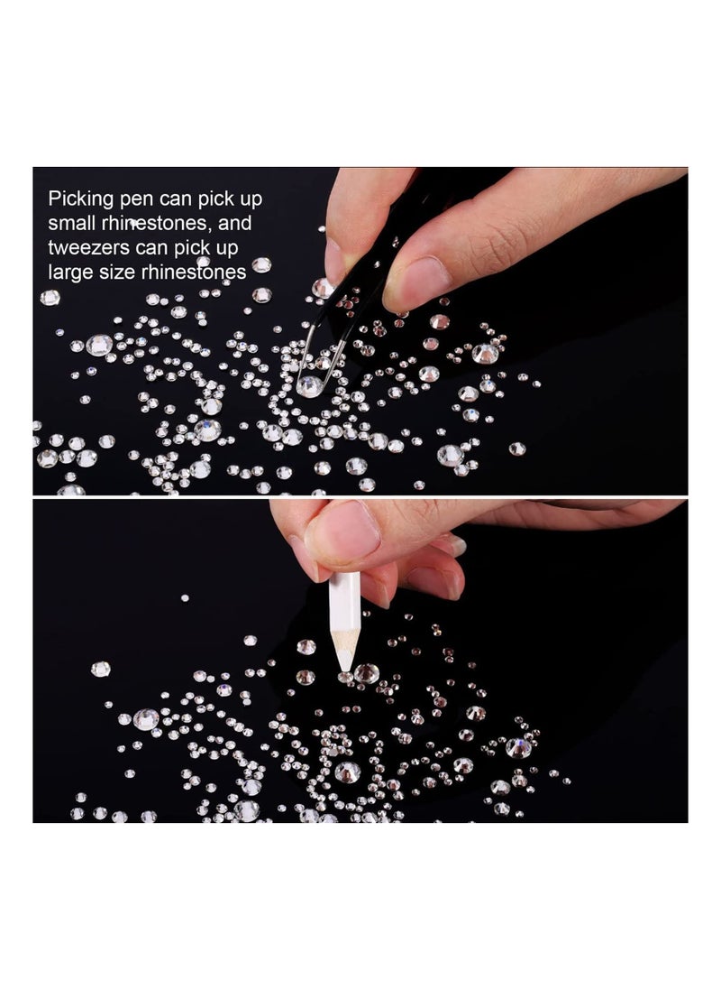 Arabest - 2000 Pieces Flat Bottom Gem Round Crystal Rhinestones 6 Sizes with Storage Box, Tweezers and Picking Rhinestone Pen - Image 1