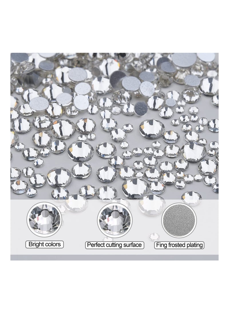 Arabest - 2000 Pieces Flat Bottom Gem Round Crystal Rhinestones 6 Sizes with Storage Box, Tweezers and Picking Rhinestone Pen - Image 1