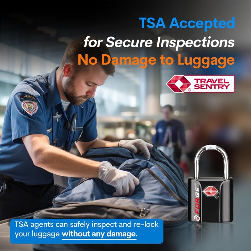 Forge TSA Approved Luggage Locks, Ultra-Secure Dimple Key Travel Locks with Zinc Alloy Body, Black 4 Pack  - Image 2