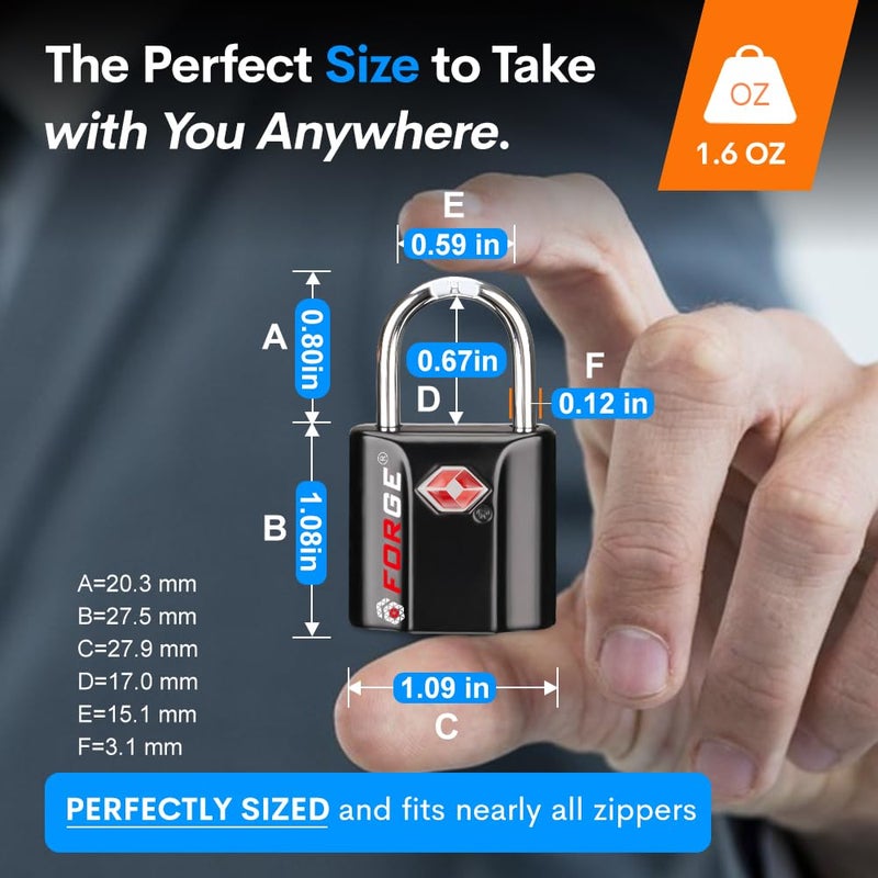 Forge TSA Approved Luggage Locks, Ultra-Secure Dimple Key Travel Locks with Zinc Alloy Body, Black 4 Pack  - Image 3
