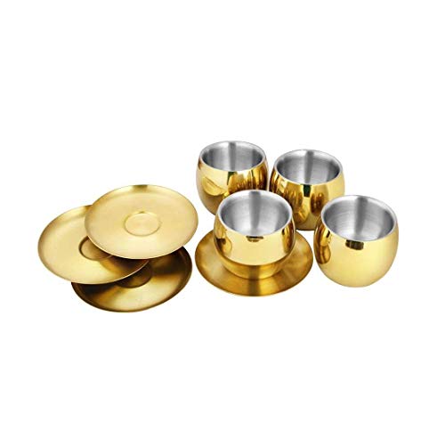 Shri & Sam High Grade Stainless Steel Double Wall Cup and Saucer with Gold Pvd Coating 4 Piece, Size- 6.7 Each, 100 ML - Image 2