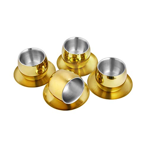 Shri & Sam High Grade Stainless Steel Double Wall Cup and Saucer with Gold Pvd Coating 4 Piece, Size- 6.7 Each, 100 ML - Image 1