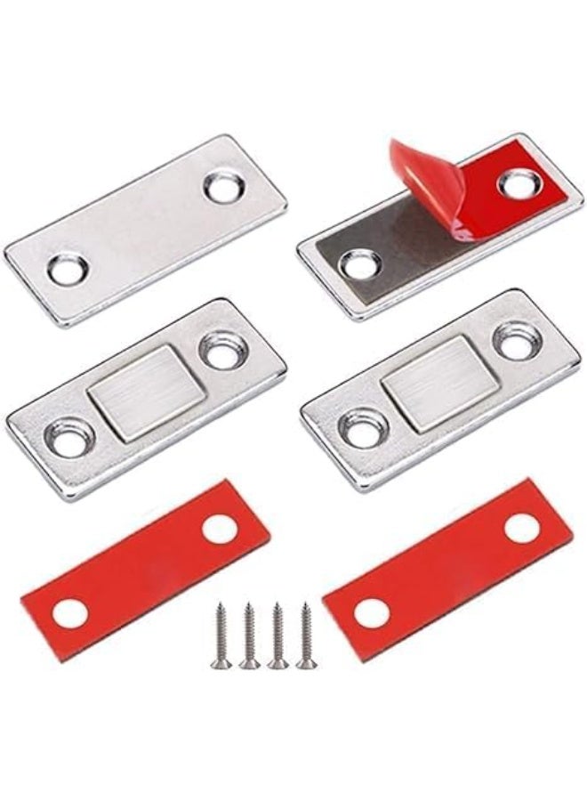 Magnetic Door Catch,2Pack Ultra Thin Cabinet Magnetic Catch With Strong Adhesive Sticker & Screws,Slim Drawer Magnets Locks Furniture Safety Latches - Stainless Steel - Image 1
