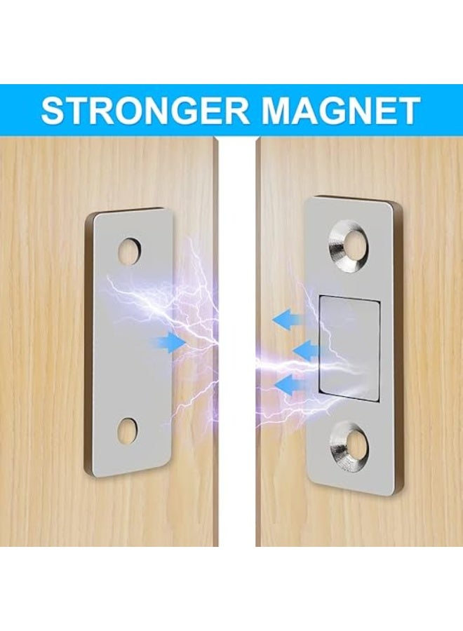 Magnetic Door Catch,2Pack Ultra Thin Cabinet Magnetic Catch With Strong Adhesive Sticker & Screws,Slim Drawer Magnets Locks Furniture Safety Latches - Stainless Steel - Image 2
