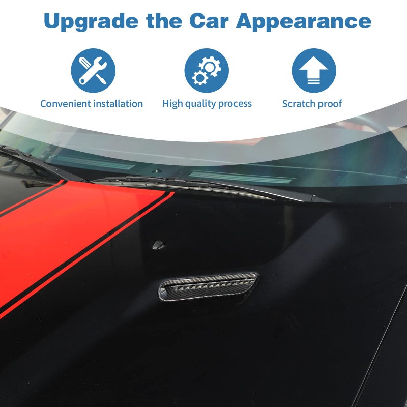 PDKLIN for Challenger Hood Scoop Vent Cover Trim Bezel Carbon Fiber for Dodge Challenger 2009 2010 2011 2012 2013 2014 Black Carbon Fiber Exterior Accessories 2pcs - Image 4